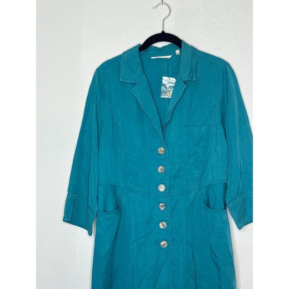 Soft Surroundings Marcie Jacket Tencel Button Front 1/2 Sleeve Teal Small NWOT - Picture 2 of 6